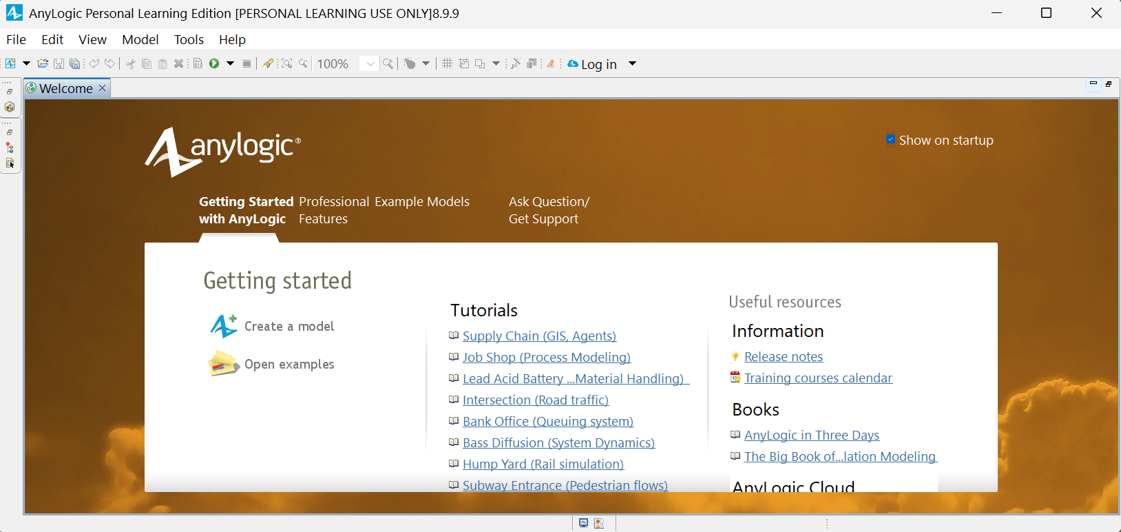 Captura paso 1 del modelo AnyLogic