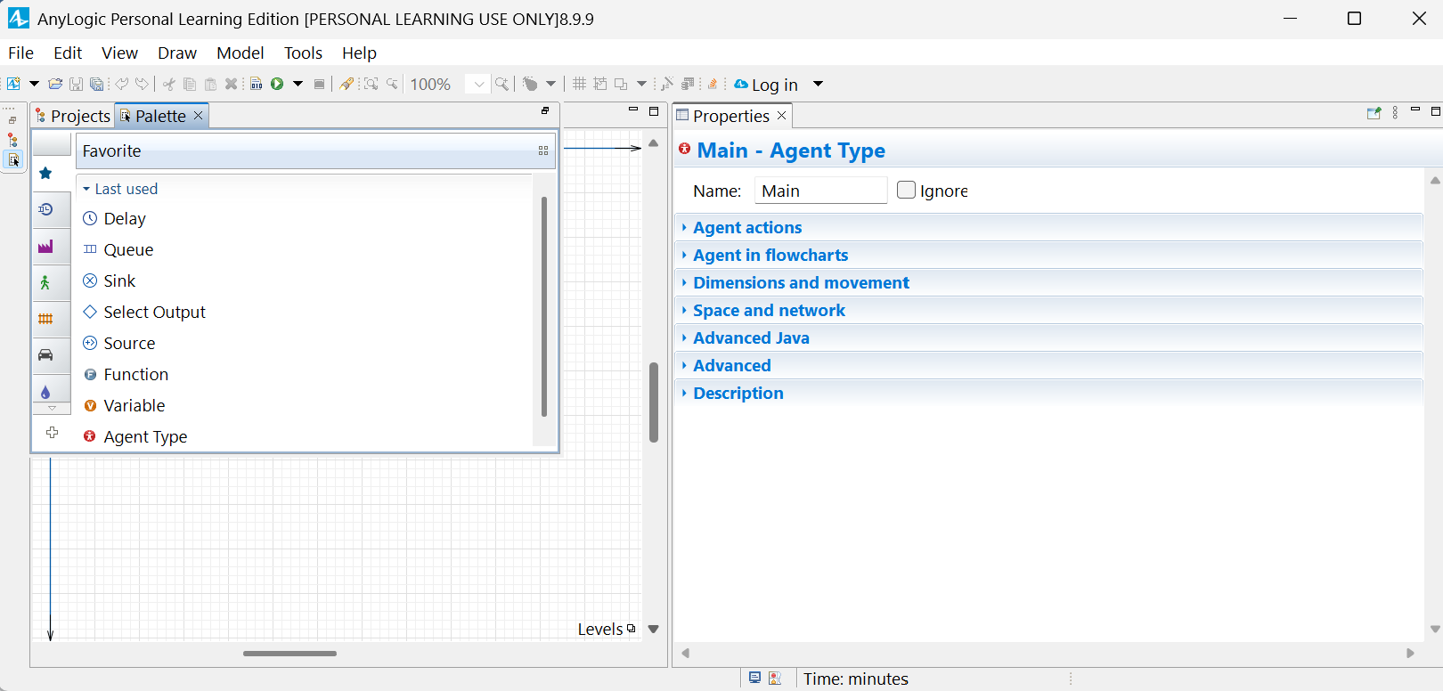 Diagrama de flujo en AnyLogic