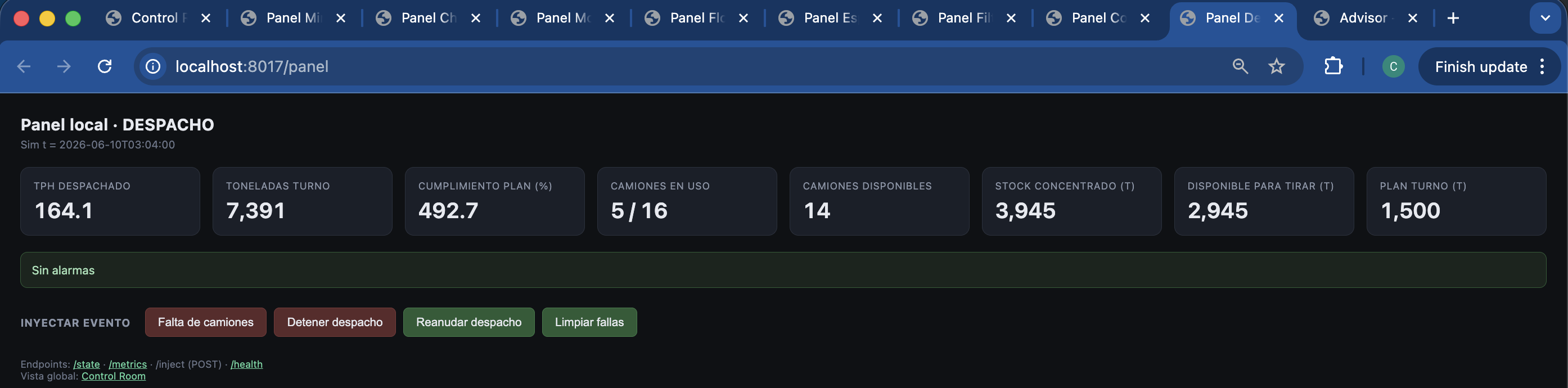 Panel local de despacho